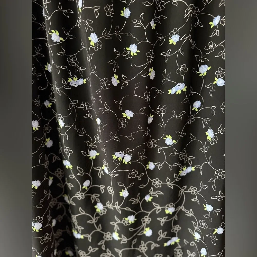 Vintage Sag Harbor Black Floral Midi Skirt Y2K Cottagecore